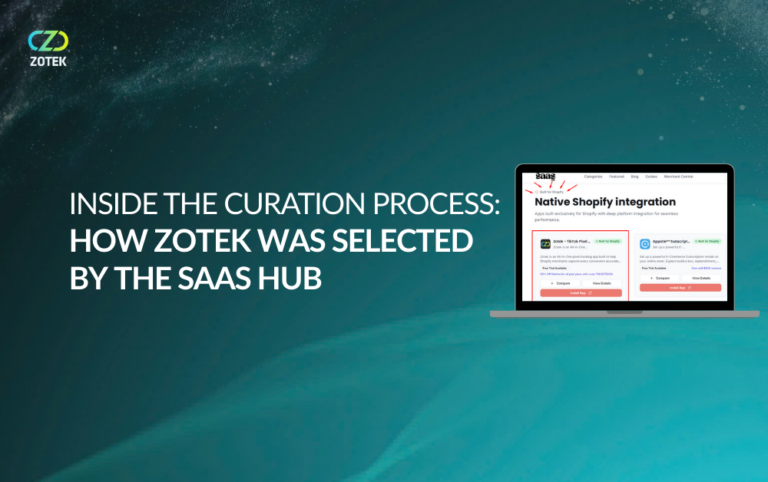 A screenshot that shows Zotek listed on The SaaS Hub and blog title text: Inside the curation process: How Zotek was selected by The SaaS Hub