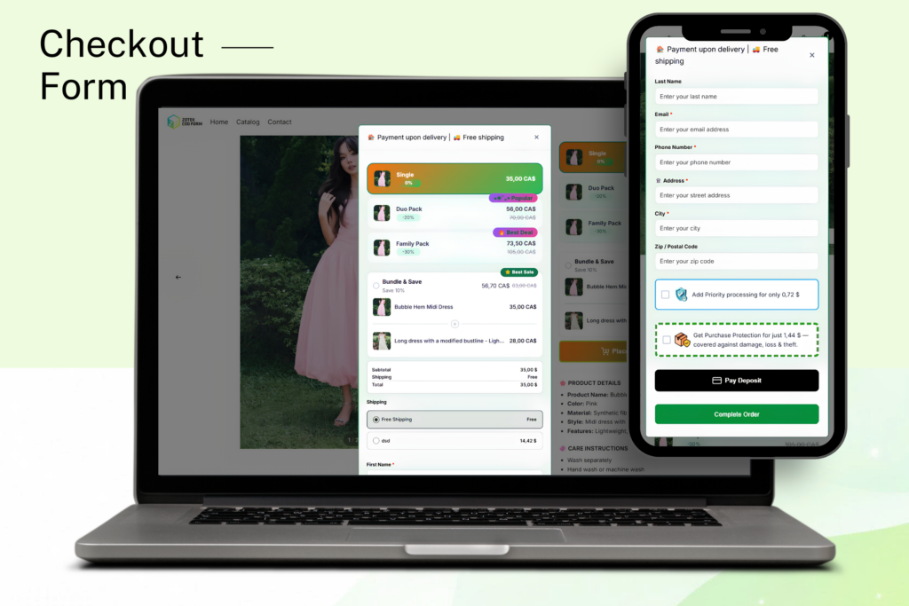Zotek COD Form checkout on computer & mobile